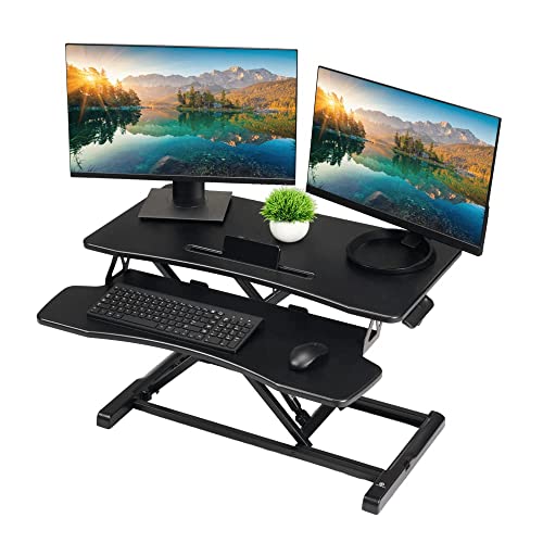 TechOrbits OF-S06-2 Desk Converter-37-inch Height Adjustable, MDF Wood, Sit-to-Stand Rise-X Pro Black, 37'