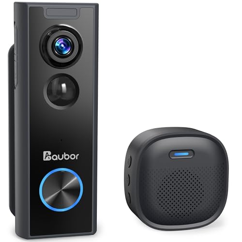 Aubor Video Doorbell Camera Wireless with Ring Chime, HD Live View, Night Vision, AI Motion Detection, 2-Way Audio, Voice Changer, 2.4G WiFi, Battery Powered, Works with Alexa & Google Assistant,Black