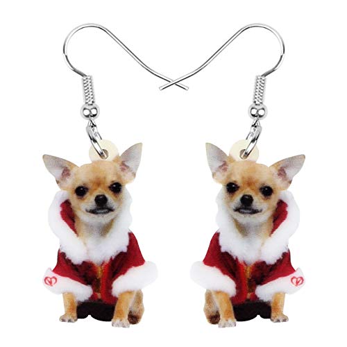 Bonsny Acrylic Drop Dangle Christmas Sweet Chihuahua Dog Earrings Ornaments Decorations Jewelry For Women Accessories