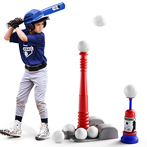 TEMI Baseball Tee, T Ball Set for Toddlers, Includes 6 Balls, Teeball Batting Tee,Pitching Machine, Outdoor Sport Toy Games for Boys & Girls, Kids Ages 3-12 Years