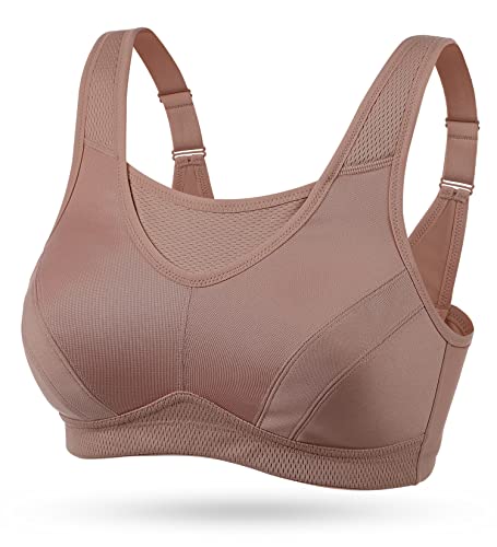 Wingslove Women's Full Coverage High Impact Wirefree Workout Non Padded Sports Bra Bounce Control (Amber,34DD)