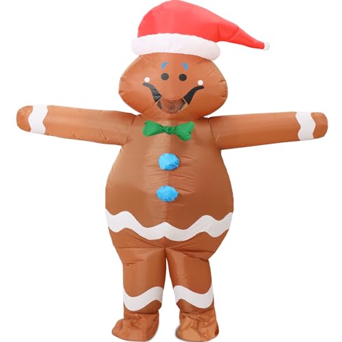 Gingerbread Man Costume Adult,Inflatable Christmas Costume,Blow up Gingerbread Man Costume,Funny Giant Xmas Christmas Character Costumes,Large Christmas Inflatables Gingerbread Costume for Women Men