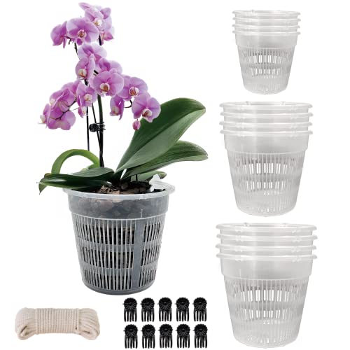 Tialero Orchid Pot, 12 Pack Orchid Pots with Holes, 4 Each of 4.5in, 5.5in and 6.3in Clear Orchid Pots for Repotting, Breathable Slotted Orchids Planter (4Pcs 6.3in+ 4Pcs 5.5in+ 4Pcs 4.5in)
