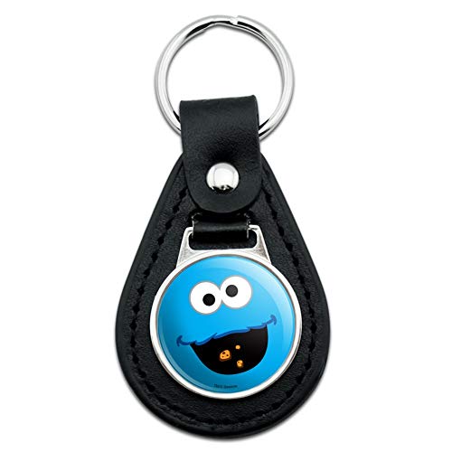 GRAPHICS & MORE Black Leather Sesame Street Cookie Monster Face Keychain