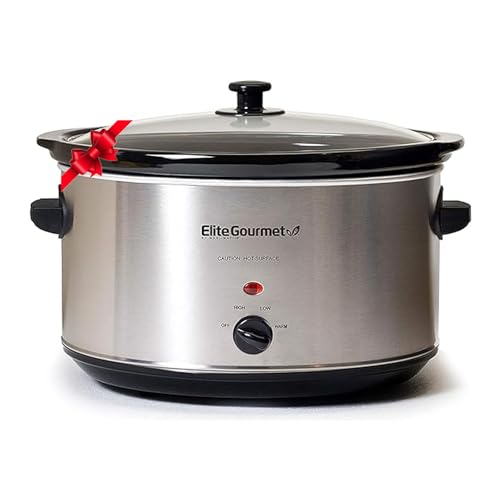 Elite Gourmet Stainless Steel Slow Cooker, Dishwasher-Safe with Tempered Glass Lid, Cool-Touch Handles, Removable Stoneware Pot, 8.5 Quart,MST-900V