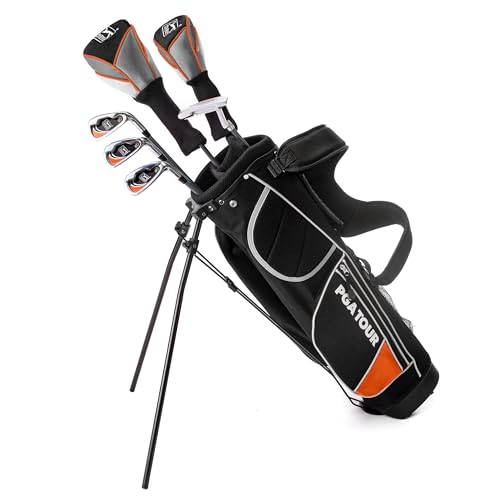 PGA Tour G1 Series Orange Kids Golf Club Set With 4 Clubs, Stand Golf Bag & 10 Total Pcs | Golf Clubs and Sets for Heights 5'2'-5'7' | Complete Golf Club Sets | Young Men & Women Golf Clubs Ages 12-17
