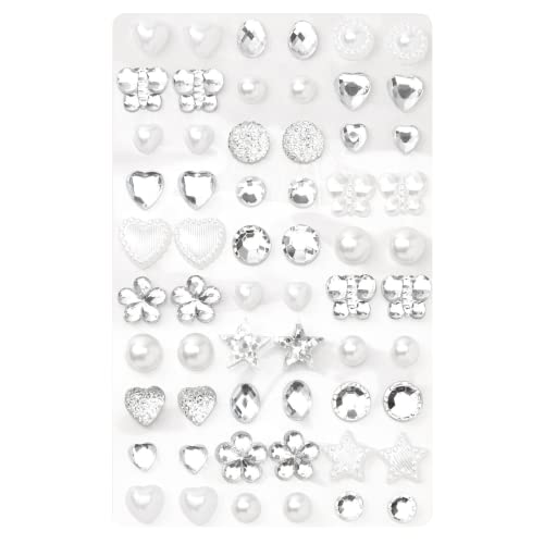 CLAIRE'S Stick On Earrings For Little Girls Special Occasion- Silver - Sticker Earrings for Toddler Dress Up, Kids Play Jewelry, Fake Earrings For Kids, Hearts, Flowers, Butterflies & Stars - 30 Pairs