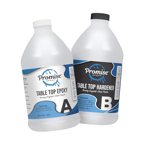 Epoxy Resin Promise Table Top 2-Part- 1 Gallon High Gloss (0.5 Gal Resin + 0.5 Gal Hardener) Transform Your DIY Projects with Crystal Clear Finish - Ideal for Bar Tables, Tabletops, Countertops & More
