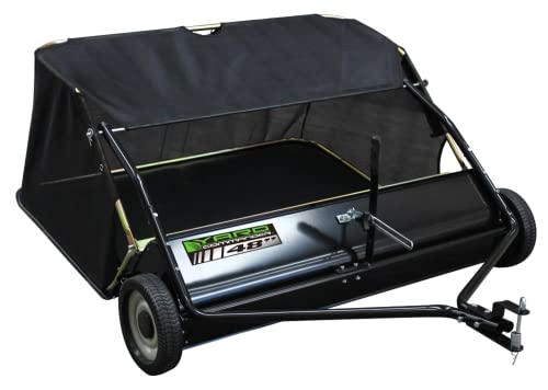 YARD COMMANDER - 48-Inch Tow Behind Lawn Sweeper - 20 Cubic-Feet Capacity with 48-Inch Clearing Width - 10-Inch Nylon Brushes - Never Flat Tire Design - Universal Hitch for Easy Attachment
