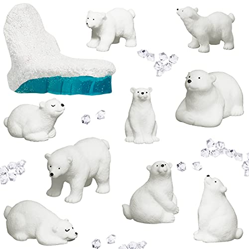 10 Pieces of Polar Bear Animal Toy Figurines Set Realistic Polar Bears Family Kit Arctic Bear Miniature Doll Animal 3D Model Educational Toys for Boys and Girls Cake Decoration Craft Home Decoration