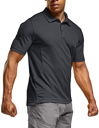 CQR Men's Polo Shirt, Long and Short Sleeve Tactical Dry Fit Lightweight Golf Shirts, Outdoor UPF 50+ Pique Shirt, Frost Essential Charcoal, Medium