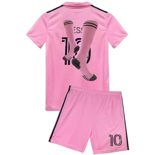 Soccer Jersey Youth Boys,Jersey Kids,#10,T-Shirt Boys Kids Youth Jersey Socks Soccer Shirt Kit Set (US, Age, 12 Years, 13 Years, Pink)