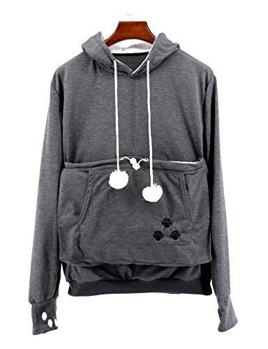 SAIANKE Womens Hoodies Pet Holder Cat Dog Kangaroo Pouch Carriers Pullover, Dark Gray, Large