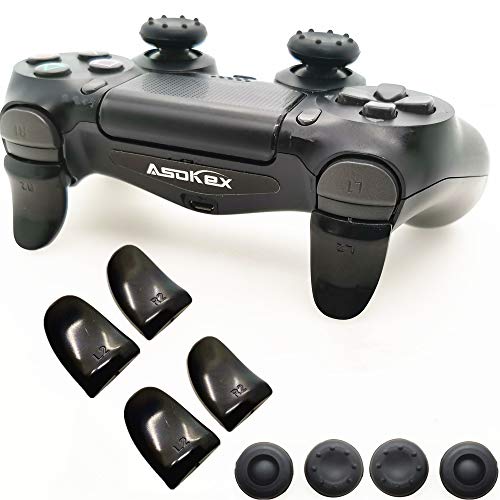 L2 R2 Ps4 Trigger Extenders (2 Pairs L2 R2 Triggers, 4pcs Joystick Cap, 2 Pairs LED Light Bar Decal) for Ps4 Controller(Black)