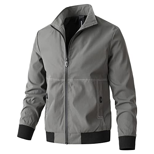 Men's Bomber Jacket Lightweight Waterpoof Windbreaker Sportswear Casual Active Coat Bomber Jackets(Grey,XXL)
