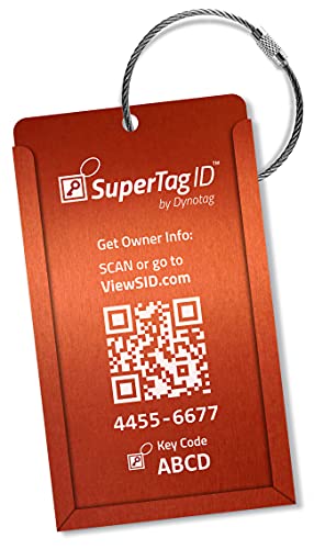Dynotag Web Enabled Smart Aluminum Convertible Luggage ID Tag + Braided Steel Loop, with DynoIQ & Lifetime Recovery Service (Electric Orange)