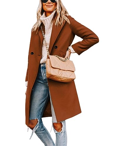 Hooever Women's Winter Wool Coat Casual Notch Lapel Single-Breasted Peacoat(aramel-XS)