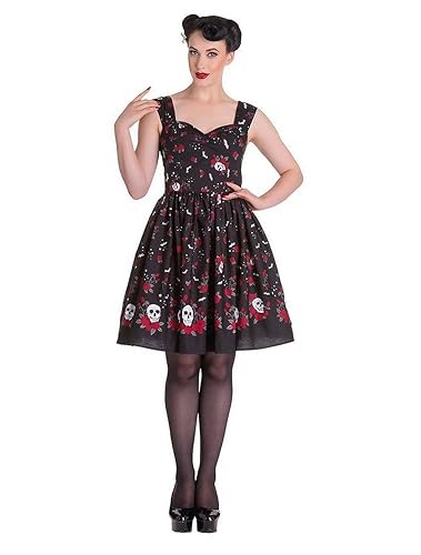 Hell Bunny Aconite Rosey Skull and Bats Gothic Rockabilly Swing Dress (as1, Alpha, m, Regular, Regular) Black