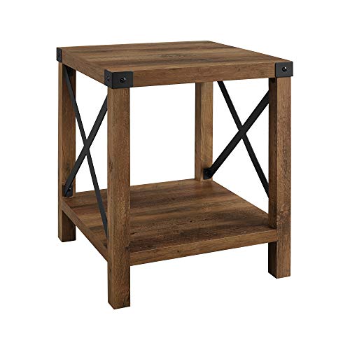 Walker Edison Sedalia Modern Farmhouse Metal X Side Table, 18 Inch, Rustic Oak