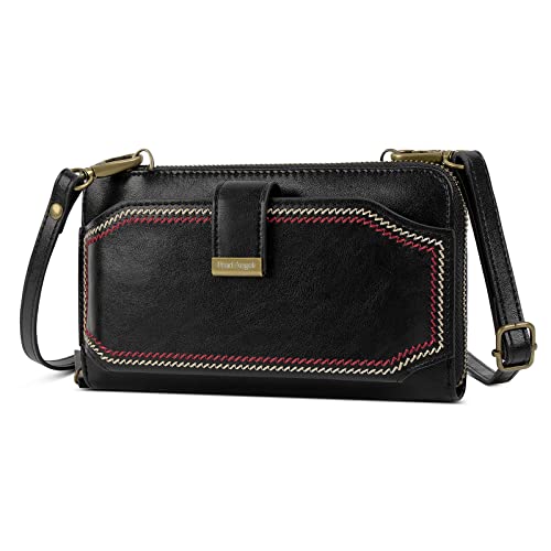 Pearl Angeli Small Crossbody Phone Bag RFID Cell Phone Purse Wristlet Credit Card Wallet Shoulder Bag Travel Black