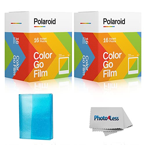 Polaroid GO Color Instant Film – Double Pack (32 Exposures) + Sky Blue Glitter Photo Album (Holds 64 Photos)