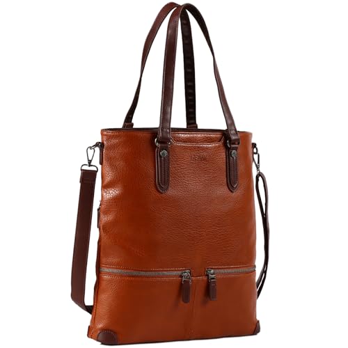 Lasaviin Laptop Tote Bag, Leather Work Tote for Computer Bag, Waterproof Lightweight Shoulder Bag Purse Handbags Crossbody Bag for Work, Office, Business, School, Travel - Brown