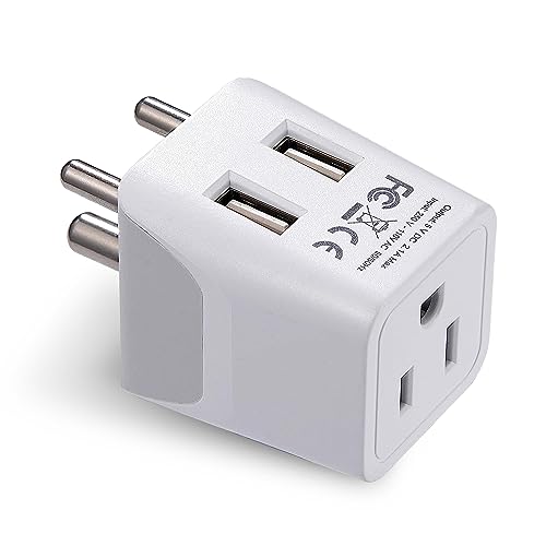 Ceptics India, Nepal, Bangladesh Travel Adapter Plug with Dual USB - Type D - Usa Input - Ultra Compact - Safe Grounded Perfect for Cell Phones, Laptops, Camera (CTU-10)