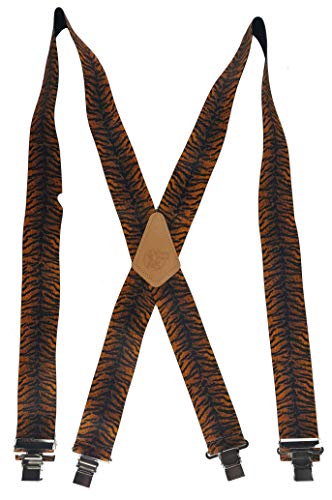 USA MADE CUSTOM SUSPENDERS • 2' WIDE • STRONG METAL CLIPS • BUY AMERICAN ! (48', Tiger)