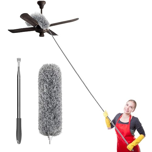 SetSail Extra-Long Dusters with Extension Pole 100-inch for Cleaning, Bendable Microfiber Head Washable Ceiling Fan Duster for High Ceilings, Furniture