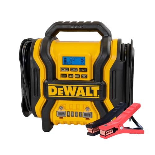 DEWALT DXAEPS14 1600 Peak Battery Amp 12V Automotive Jump Starter/Power Station with 500 Watt AC Power Inverter, 120 PSI Digital Compressor, and USB Power , Yellow