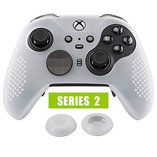 eXtremeRate Semi-Transparent Clear Soft Anti-Slip Silicone Cover Skins, Controller Protective Case for New Xbox One Elite Series 2, Xbox Elite 2 Core with Thumb Grips Analog Caps