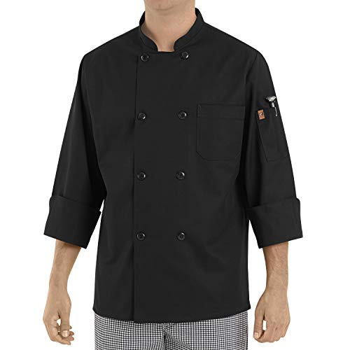 Chef Designs mens Eight Pearl Button chef Coat Button Down Shirt, Black, X-Large US