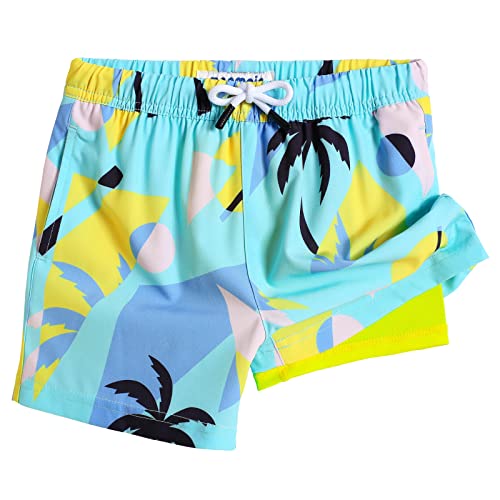 maamgic Boys Swim Trunks with Compression Liner Stretch Toddler Boys Swim Shorts Quick Dry Swimming Trunks with Boxer Brief Kids Boy 2 in 1 Beach Shorts Egg Yolk Coconut 5/6