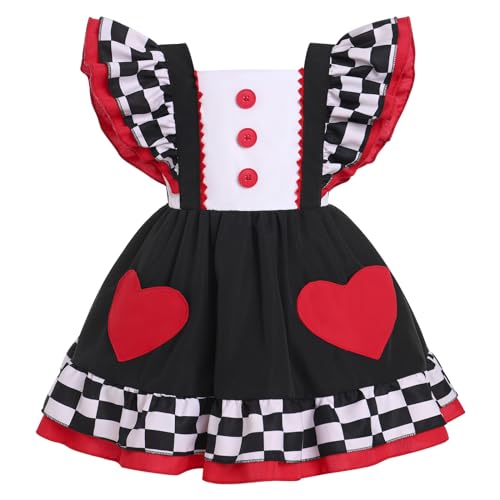 AWIBMK Kids Baby Girls Dalmatian Puppy Dog Costume Halloween Cosplay Dress Up Outfit Toddler Flutter Sleeve Backless Ruffle Tutu Dress Princess Birthday Party Cake Smash Clothes Red Heart 5-6 Years