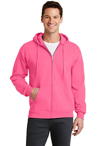 Port & Company Men's Classic Full Zip Hooded Sweatshirt XXL Neon Pink