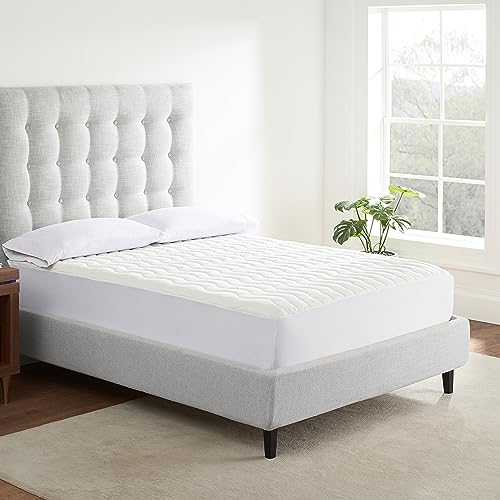 SERTA Air Dry Basic Microfiber Fill Cooling Fitted Mattress Pad Cover, Queen, White