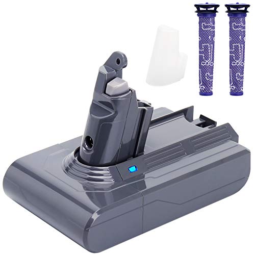 Lasica 4.5 Ah 21.6V V6 Replacement Battery w/2 Filters - Compatible with V6 SV03 DC58 DC59 DC61 DC62 DC72 DC74 Animal Absolute Fluffy Motorhead Slim SV04 SV05 SV06 SV07 SV09 V6 Vacuum Battery