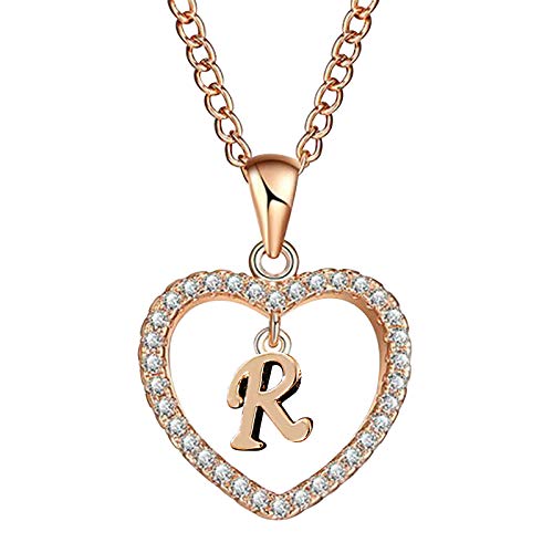 S5E5X Women Fashion 26 English Letter Name Heart Shaped Crystal Chain Pendant Necklaces Jewelry Gift (R)