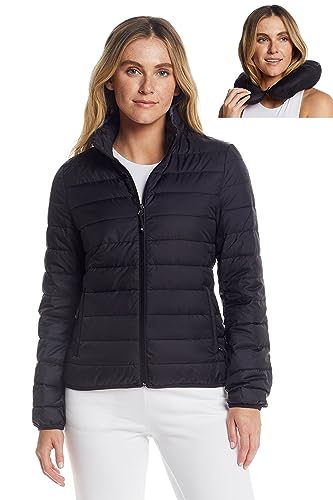 Weatherproof Womens Puffer Jackets - Packable Travel Neck Pillow Alternative Down Puffer Jacket Women (Black, Small)