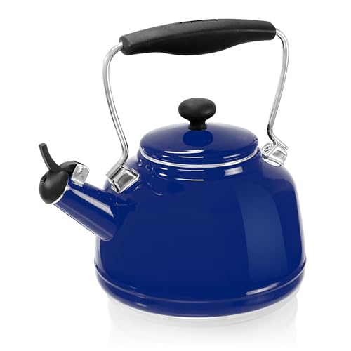 Chantal Tea Kettle, 1.7 QT, Vintage Series, Premium Enamel on Carbon Steel, Whistling, Even Heating & Quick Boil (Cobalt Blue)