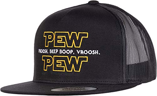 Pew Pew Wars | Funny Sci-fi Space Star Noises Science Geeky Cap, Nerdy Dad Hat-(Trucker) Black