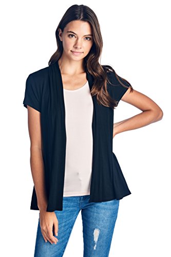Women's Short Sleeve Extra Soft Viscose Made from Bamboo Casual Lightweight Cardigan (X-Large, Black)
