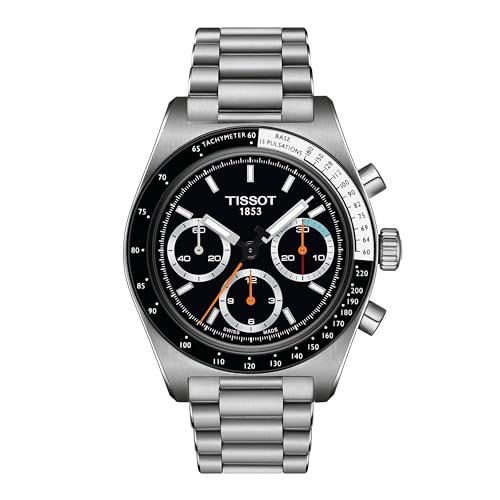 Tissot Mens PR516 Mechanical Chronograph 316L Stainless Steel case with Black PVD Coating Mechanical Watches, Grey, Stainless Steel, 20 (T1494592105100)