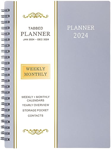2024 Planner - Planner 2024, Weekly and Monthly Planner, Jan 2024 - Dec 2024, 6.25' × 8.3', Tabs, Inner Pocket, Strong Twin-Wire Binding, Improving Your Time Management Skill