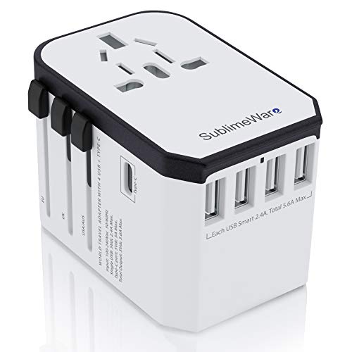 Power Plug Adapter - International Travel (w/5 USB Ports and USB Type C)- Work 150+ Countries - 220 Volt Travel Adapter - Type C A G I A/C - UK Japan China EU Europe European