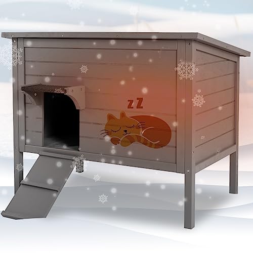 WAYTRIM Outdoor Cat House, Large Feral Outdoor Cat Shelter Insulated Weatherproof with Mat and Hidden Stair All-Round Wood for Multiple Cats 34.5' L*21.5' W*27.2' H