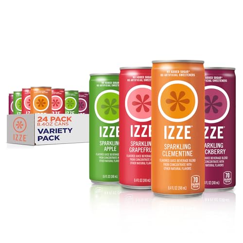 IZZE Sparkling Juice, 4 Flavor, Variety Pack, 8.4 Fl Oz Can (Pack of 24) Blackberry, Clementine, Apple, Grapefruit