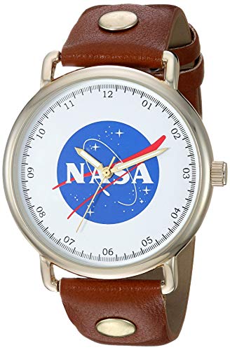 Accutime NASA Analog Quartz Astronaut White Face Wrist Watch with Brown Leather Strap, Cool Inexpensive Gift & Party Favor for Toddlers, Boys, Girls, Adults (Model: NAS5001AZ)