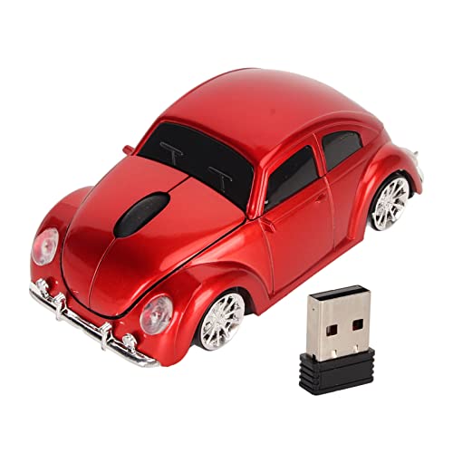 Car Mouse, Cool 3D Sport Car Shape Ergonomic Optical Mice, 2.4GHz USB Computer Mice with LED Headlamp, Auto Sleep, for PC Laptop Computer Women Small Hands (Red)