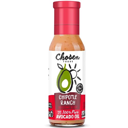 Chosen Foods Avocado Oil-Based Chipotle Ranch Salad Dressing and Marinade, Keto Diet Friendly, Gluten & Dairy Free, Low-Carb Sauce (8 oz)